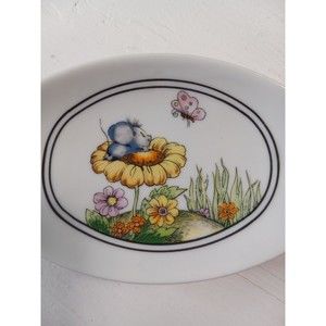 Vintage 1975 Enesco Mouse on Flower 5-inch Pedestal Soap Dish